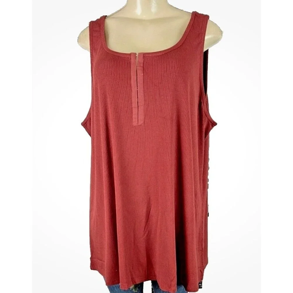 Torrid 6X Madder Brown Ribbed Hook & Eye Scoop Neckline Tank Top Stretch Knit